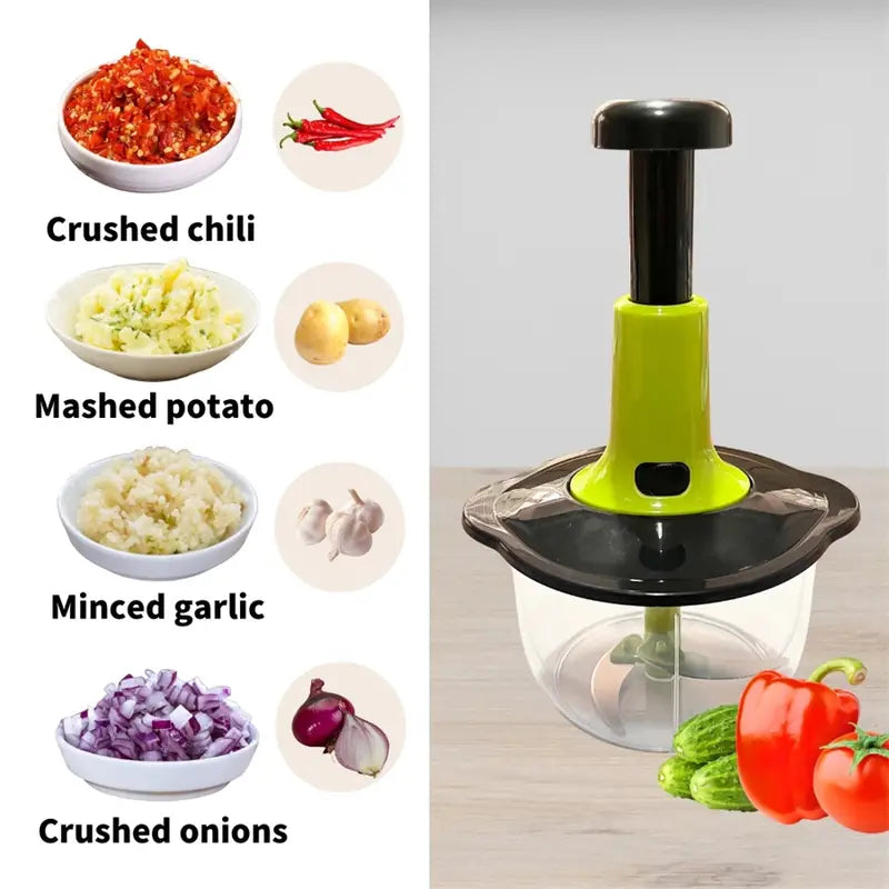 IMPORTED Premium Manual Hand-Push Food Chopper 2L Capacity for Effortless Chopping, Pureeing, and Mixing of Vegetables, Fruits, Nuts, and Meat with 4 Sharp Stainless Steel Blades and Easy-Clean Design Hand chopper machine