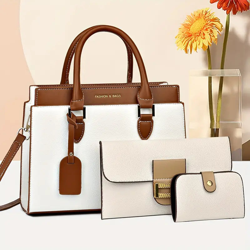 Three-piece Set of Fashionable Large Tote Bags for Women, Suitcase, Card Holder, Handbag, and Handbag