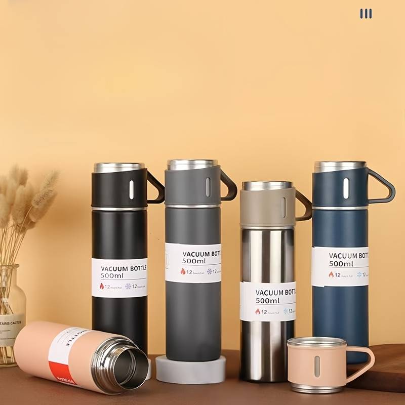 Portable 500ml Vacuum Flask Bottle With 3 Additional Cups -