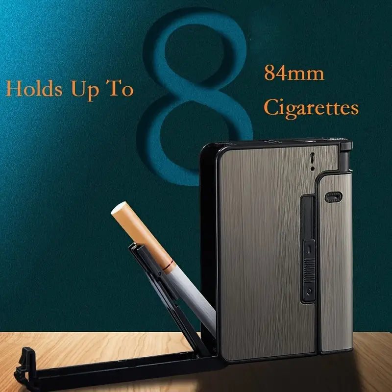 A Portable Automatic Drawing Golden Cigarette Case That Can Hold 8 84mm Cigarettes, With Good Waterproof Performance,