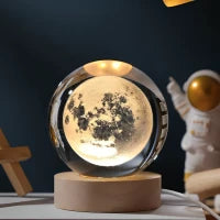 3D Galaxy Crystal Ball Night Lamp,Creative Engraved Crystal Ball Night Light, USB Table LED Wooden Crystal Ball