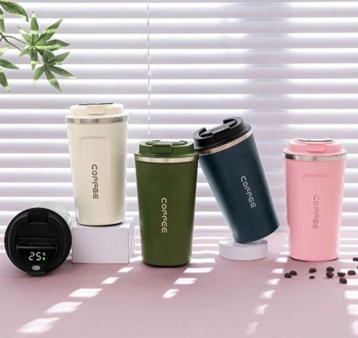 Temperature Display Indicator Sipper 380ML Vacuum Insulated Stainless Steel Tea Coffee Mug Thermos Flask Travel Mug -