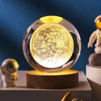 3D Galaxy Crystal Ball Night Lamp,Creative Engraved Crystal Ball Night Light, USB Table LED Wooden Crystal Ball