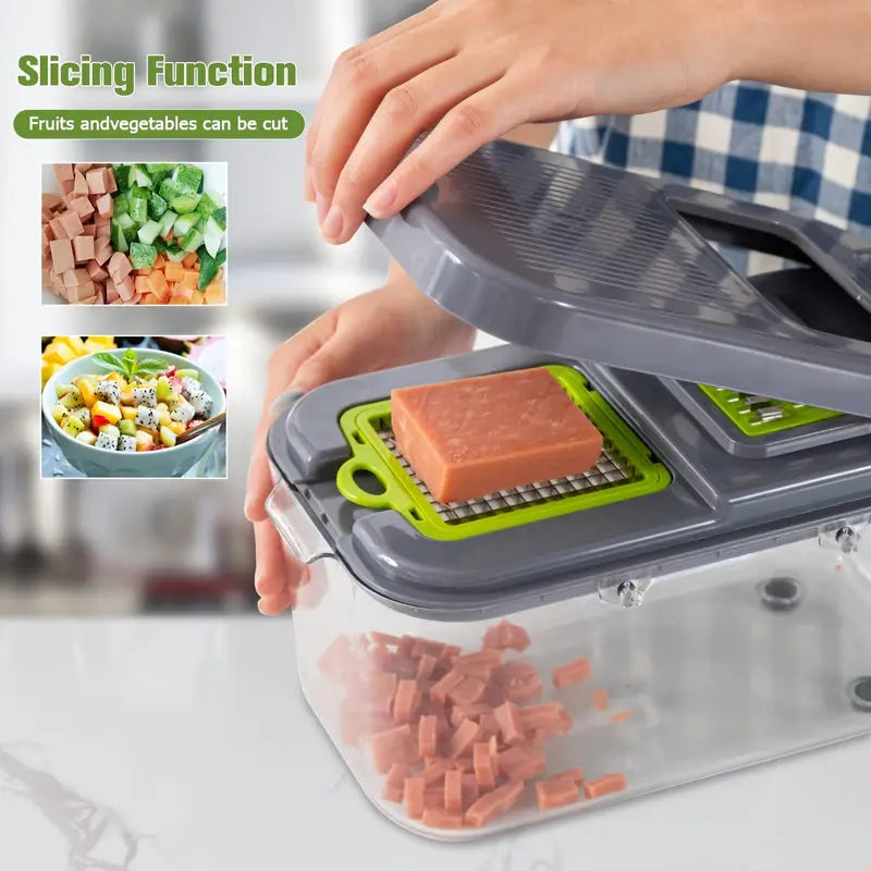 1 Set, 22in 1 Vegetable Chopper with 13 Blades, Multifunctional Fruit Slicer, Manual Food Grater, Vegetable Slicer, Knives and Containers, Onion Chopper, Home Potato Chopper, Kitchen Supplies, Kitchen Gadgets