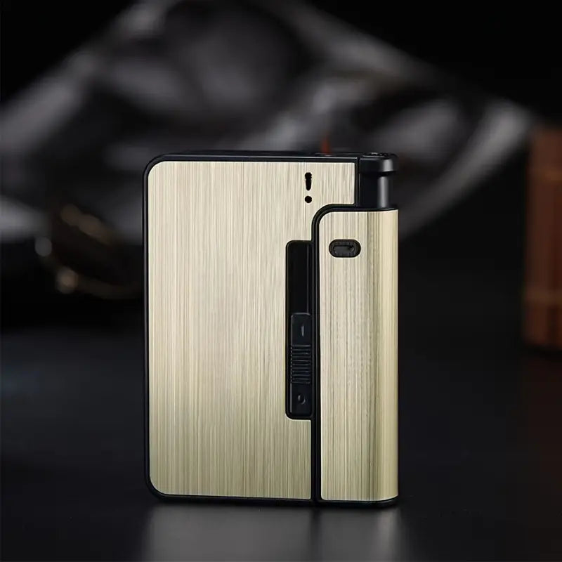 A Portable Automatic Drawing Golden Cigarette Case That Can Hold 8 84mm Cigarettes, With Good Waterproof Performance,