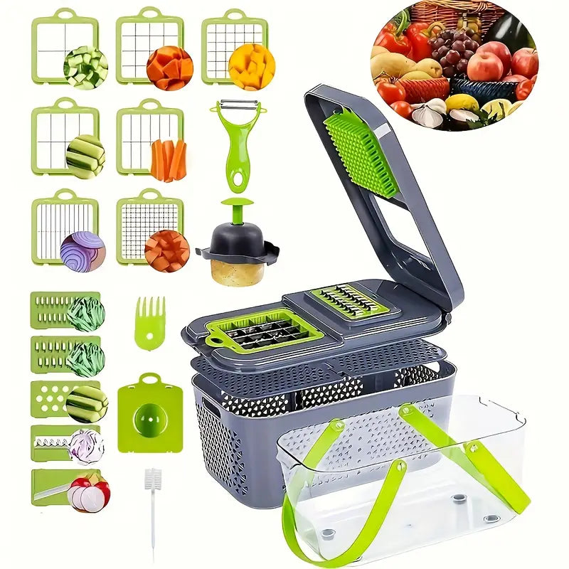 1 Set, 22in 1 Vegetable Chopper with 13 Blades, Multifunctional Fruit Slicer, Manual Food Grater, Vegetable Slicer, Knives and Containers, Onion Chopper, Home Potato Chopper, Kitchen Supplies, Kitchen Gadgets