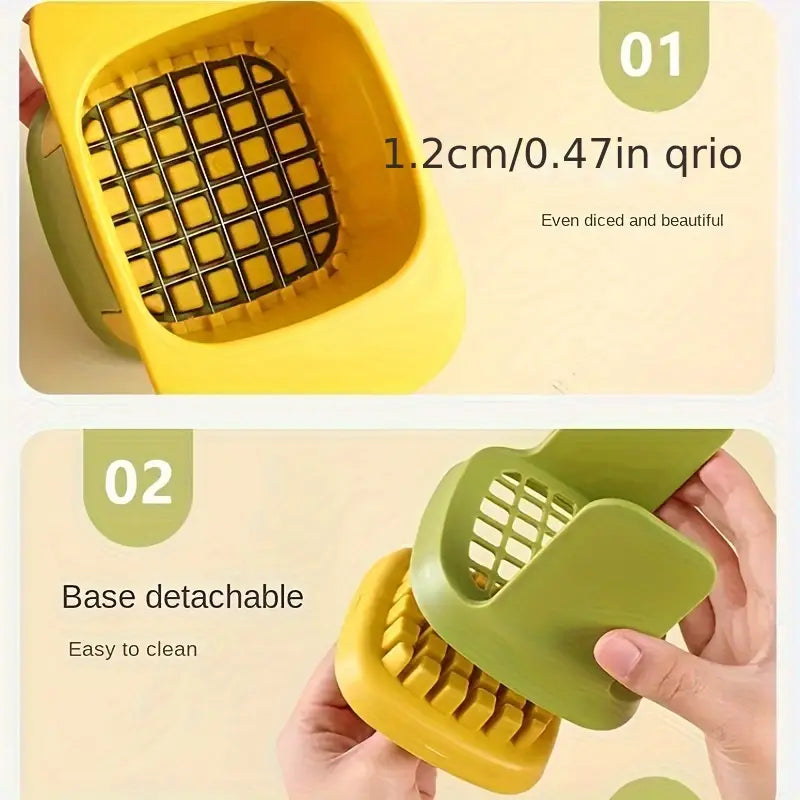 Multi-Function Manual Vegetable Chopper & French Fry Cutter - Durable Stainless Steel and Plastic, Easy-Clean