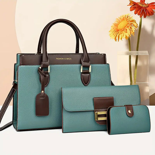 Three-piece Set of Fashionable Large Tote Bags for Women, Suitcase, Card Holder, Handbag, and Handbag