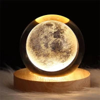 3D Galaxy Crystal Ball Night Lamp,Creative Engraved Crystal Ball Night Light, USB Table LED Wooden Crystal Ball