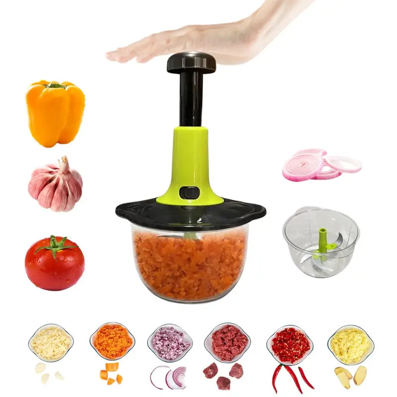 IMPORTED Premium Manual Hand-Push Food Chopper 2L Capacity for Effortless Chopping, Pureeing, and Mixing of Vegetables, Fruits, Nuts, and Meat with 4 Sharp Stainless Steel Blades and Easy-Clean Design Hand chopper machine