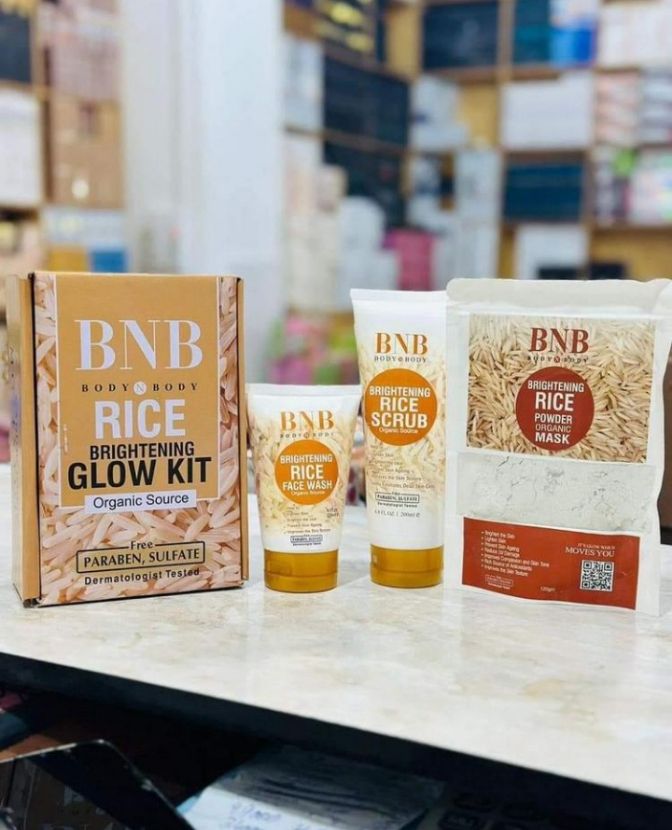 BNB Rice Extract Bright & Glow Kit (Rice Face Wash + Rice Scrub + Rice Mask)