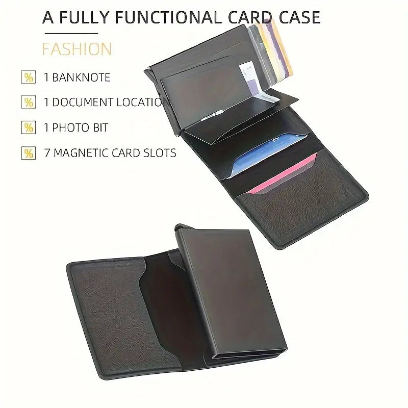 Credit Card Holder New Aluminum Case Card Wallet RFID PU Leather Pop Up Card Case Coin Purse Card Holder