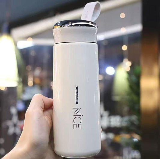 Premium NICE 400ml Glass Water Bottle – Insulated for Ultimate Freshness silicone Carry Loop for Coffee, Tea and Water,Water Bottle Flask with Time Marker