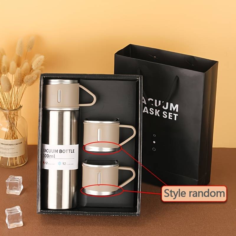 Portable 500ml Vacuum Flask Bottle With 3 Additional Cups -