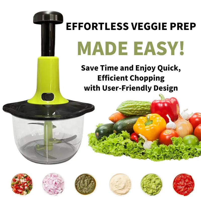 IMPORTED Premium Manual Hand-Push Food Chopper 2L Capacity for Effortless Chopping, Pureeing, and Mixing of Vegetables, Fruits, Nuts, and Meat with 4 Sharp Stainless Steel Blades and Easy-Clean Design Hand chopper machine