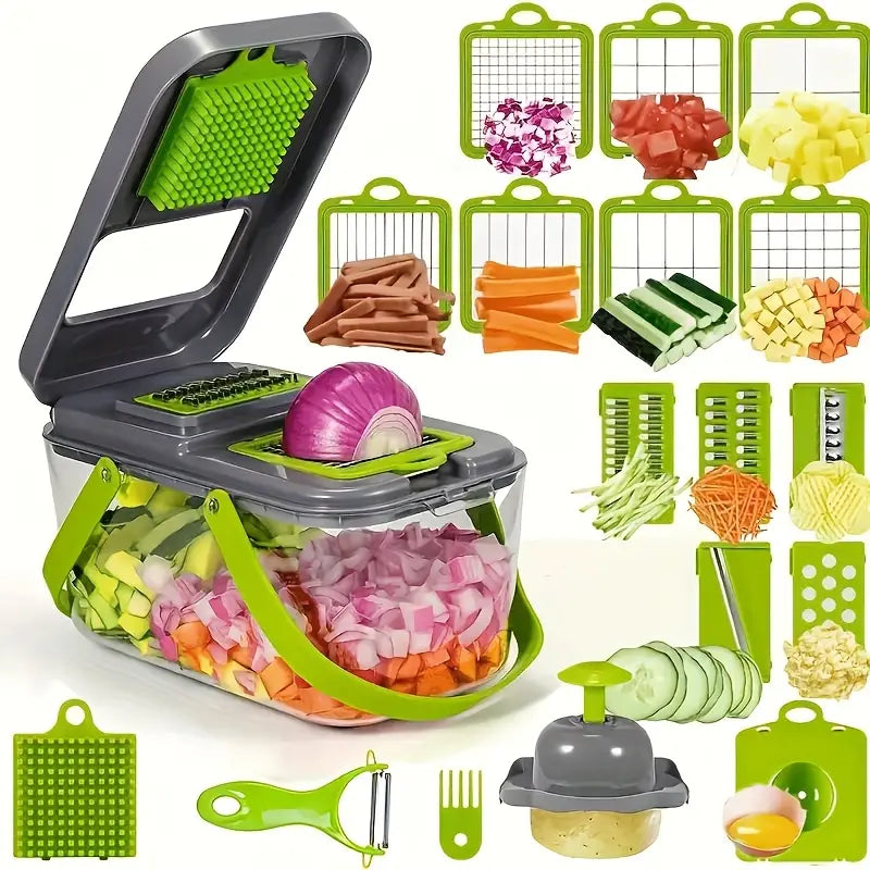 1 Set, 22in 1 Vegetable Chopper with 13 Blades, Multifunctional Fruit Slicer, Manual Food Grater, Vegetable Slicer, Knives and Containers, Onion Chopper, Home Potato Chopper, Kitchen Supplies, Kitchen Gadgets