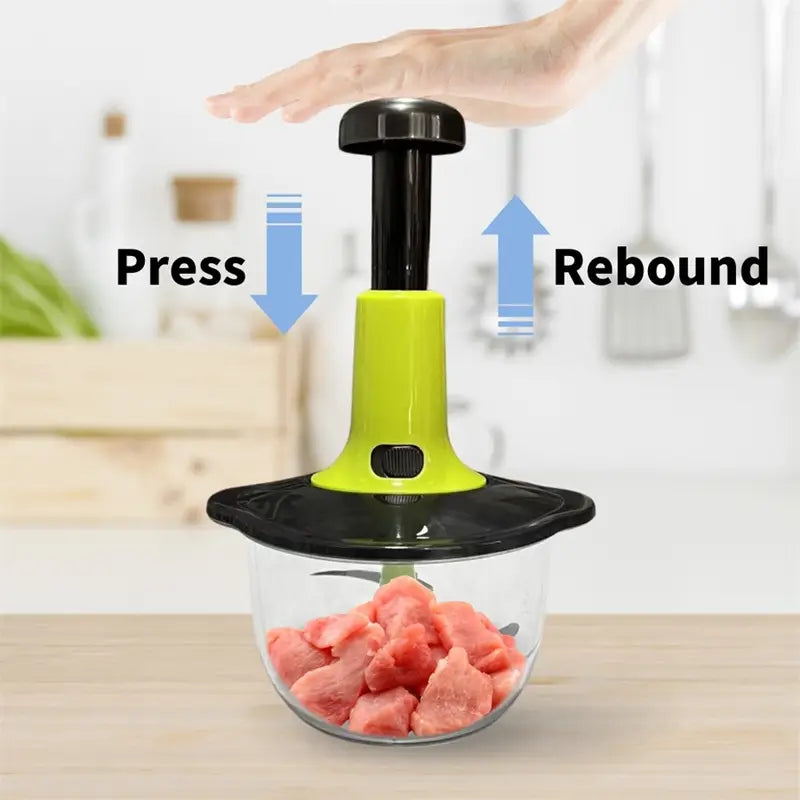 IMPORTED Premium Manual Hand-Push Food Chopper 2L Capacity for Effortless Chopping, Pureeing, and Mixing of Vegetables, Fruits, Nuts, and Meat with 4 Sharp Stainless Steel Blades and Easy-Clean Design Hand chopper machine