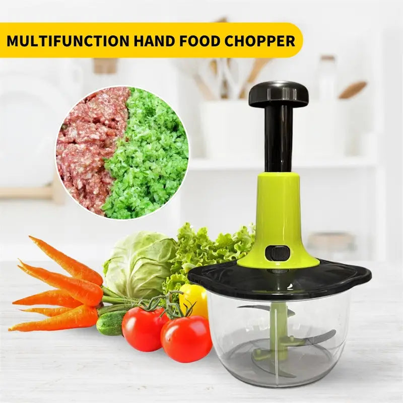 IMPORTED Premium Manual Hand-Push Food Chopper 2L Capacity for Effortless Chopping, Pureeing, and Mixing of Vegetables, Fruits, Nuts, and Meat with 4 Sharp Stainless Steel Blades and Easy-Clean Design Hand chopper machine