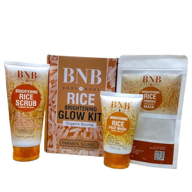 BNB Rice Extract Bright & Glow Kit (Rice Face Wash + Rice Scrub + Rice Mask)