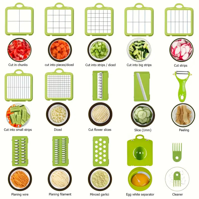 1 Set, 22in 1 Vegetable Chopper with 13 Blades, Multifunctional Fruit Slicer, Manual Food Grater, Vegetable Slicer, Knives and Containers, Onion Chopper, Home Potato Chopper, Kitchen Supplies, Kitchen Gadgets