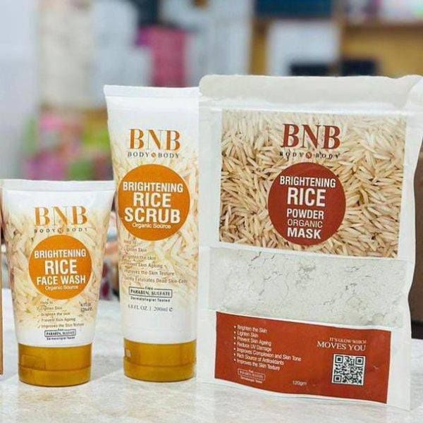 BNB Rice Extract Bright & Glow Kit (Rice Face Wash + Rice Scrub + Rice Mask)